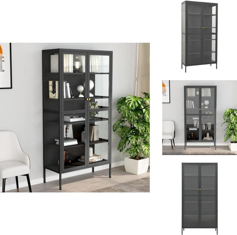 VidaXL Vitrine Vitrines Vitrine Kast Vitrine Kasten Vitrinekast 90x40x180 cm staal en gehard glas antracietkleurig