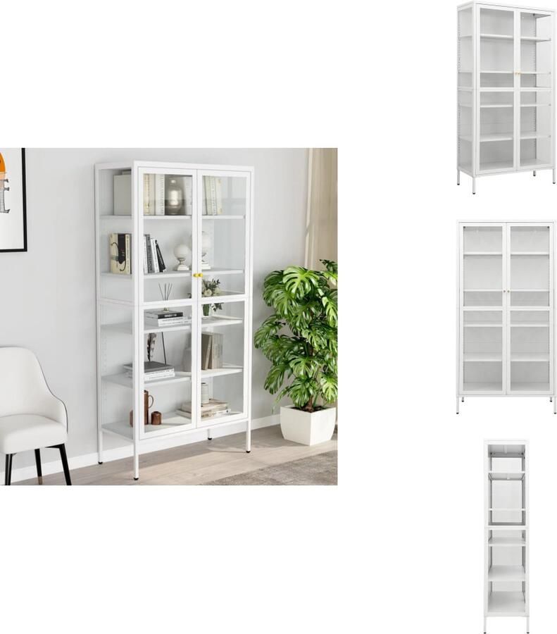 VidaXL Vitrine Vitrines Vitrine Kast Vitrine Kasten Vitrinekast 90x40x180 cm staal en gehard glas wit