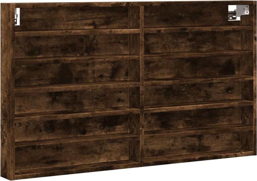 The Living Store Vitrinekast 100x8 5x58 cm bewerkt hout gerookt eikenkleurig Vitrinekast Displaykast Zwevende Kast Houten Kast Bergruimte