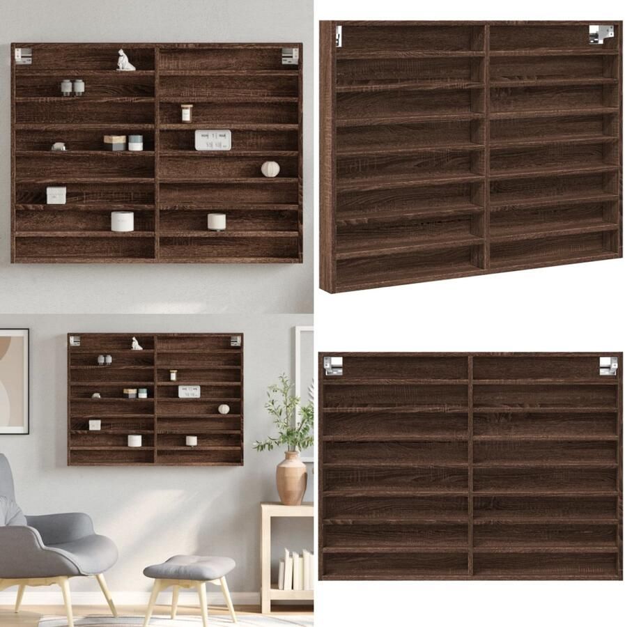 VidaXL Vitrinekast 100x8 5x75 cm bewerkt hout bruin eikenkleur Vitrinekast Vitrinekasten Vitrine Display Kast