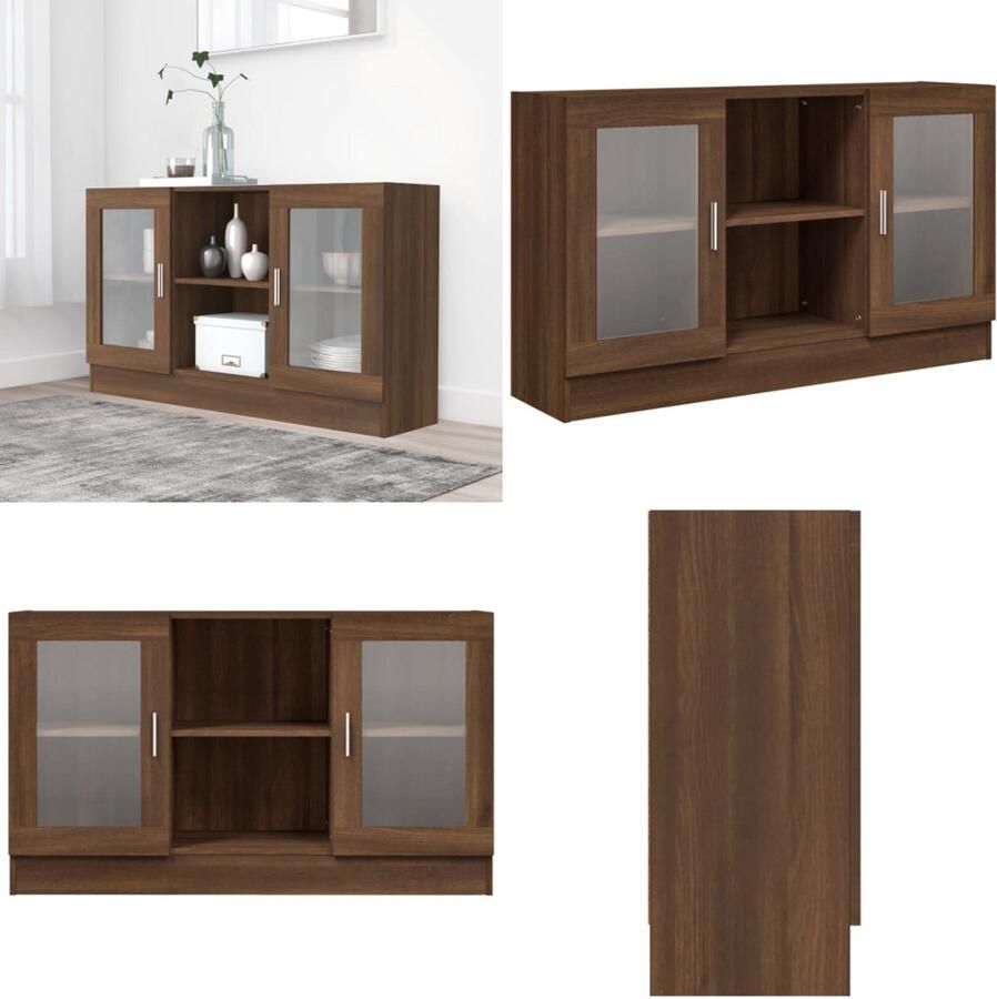 VidaXL Vitrinekast 120x30-5x70 cm bewerkt hout bruineikenkleurig Vitrinekast Vitrinekasten Kast Buffetkast