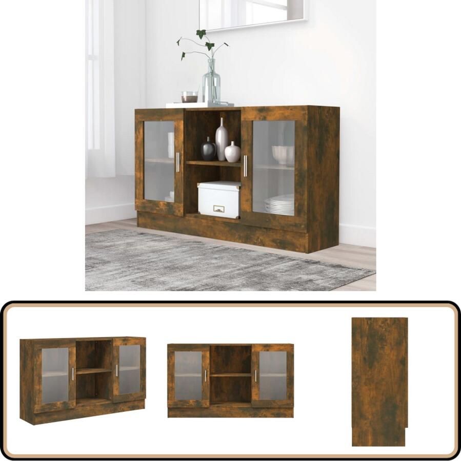VidaXL Vitrinekast Gerookt Eiken 120x30 5x70 cm Vitrinekast Houten Vitrinekast Displaykast Opslagoplossing Livingroom Furniture