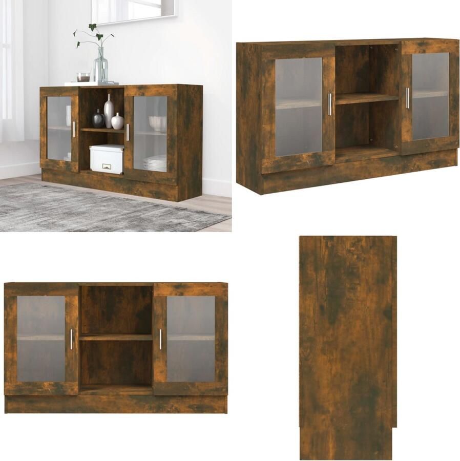 VidaXL Vitrinekast 120x30 5x70 cm bewerkt hout gerookt eikenkleurig Vitrinekast Vitrinekasten Kast Buffetkast