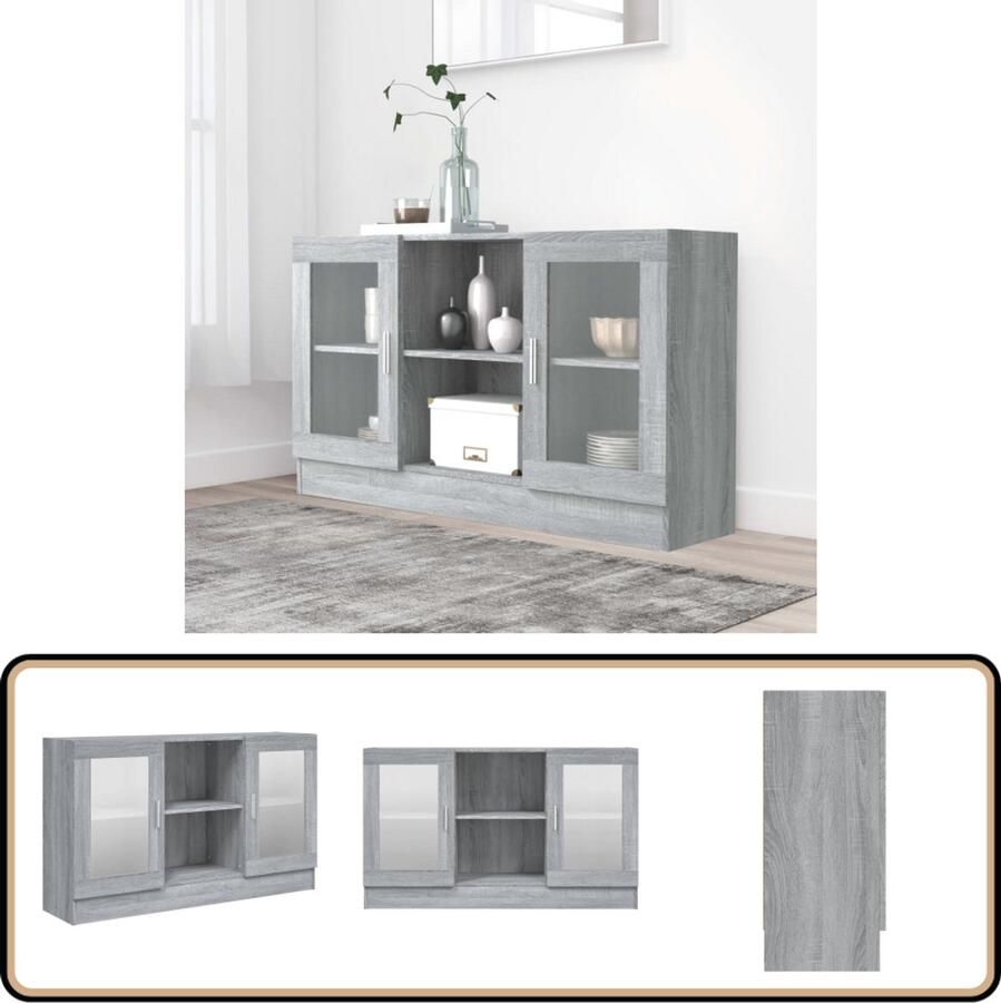 VidaXL Vitrinekast Grijs Sonoma Eiken 120x70 cm Vitrinekast Houten Vitrinekast Grijze Vitrinekast Salontafel Woonaccessoires
