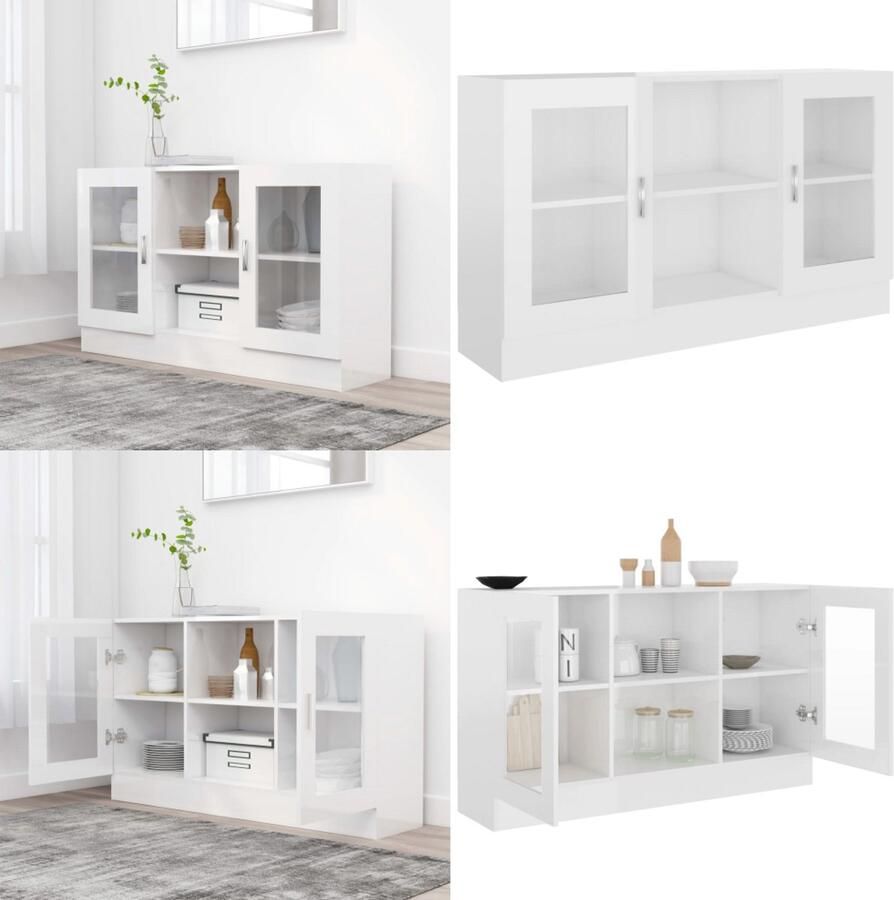 VidaXL Vitrinekast 120x30 5x70 cm bewerkt hout hoogglans wit Vitrine Vitrines Dressoir Dressoirs