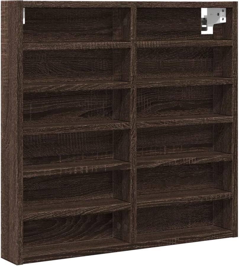 The Living Store Vitrinekast 60x8 5x58 cm bewerkt hout bruin eikenkleurig Vitrinekast Displaykast Houten Kast Bruine Eiken Kleur Zwevende Kast