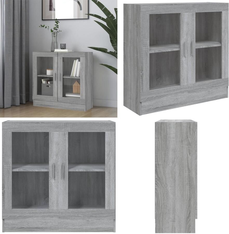 VidaXL Vitrinekast 82 5x30 5x80 cm bewerkt hout grijs sonoma eiken Vitrinekast Vitrinekasten Kast Vitrine