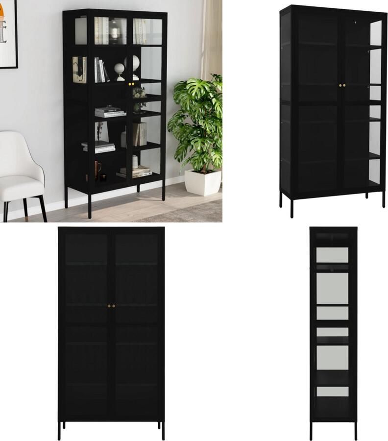 VidaXL Vitrinekast 90x40x180 cm staal en gehard glas zwart Vitrine Vitrines Vitrine Kast Vitrine Kasten
