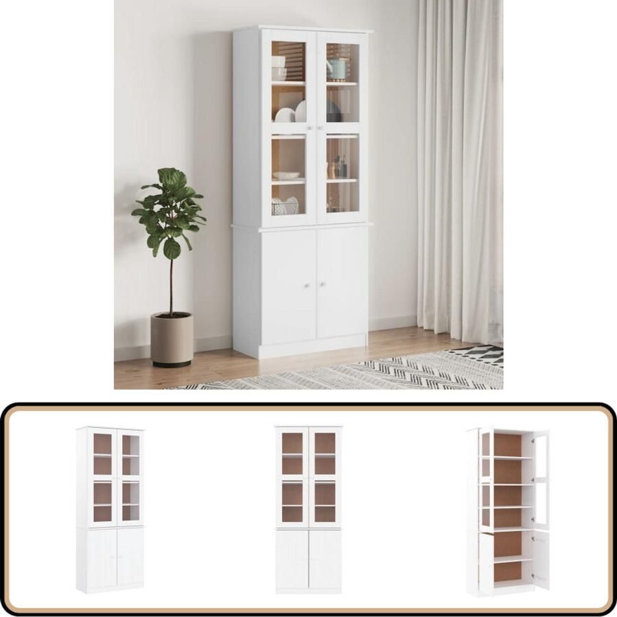 VidaXL Vitrinekast ALTA 77x35x186 5 cm massief grenenhout wit