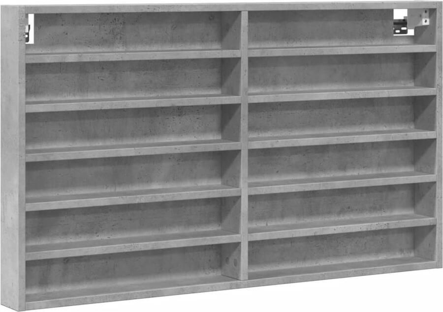 The Living Store Vitrinekast 100x8 5x58 cm bewerkt hout betongrijs Vitrinekast Displaykast Houten Kast Betonnen Kast Woonkamer Meubels