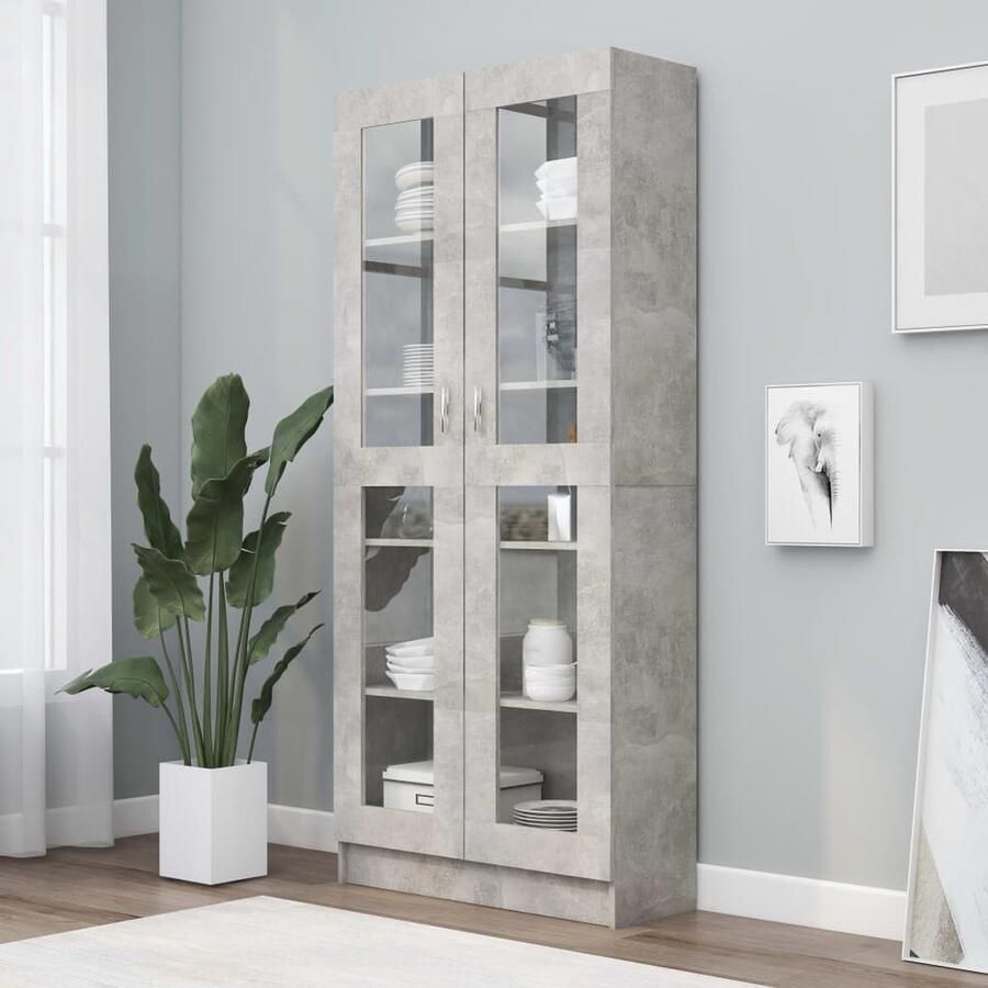 VidaXL Vitrinekast Betongrijs 82 5x30 5x185 5 cm Vitrinekast Boekenkast Betongrijs Houten Kast Woonkamerdecoratie Opbergmeubilair Livingroom Furniture - Foto 2