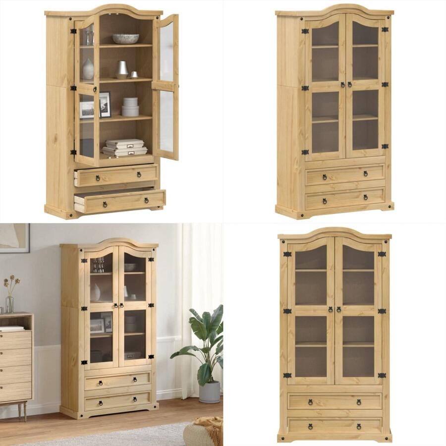 VidaXL Vitrinekast Corona 99x43x187 cm massief grenenhout Vitrinekast Vitrinekasten Vitrine Display Kast