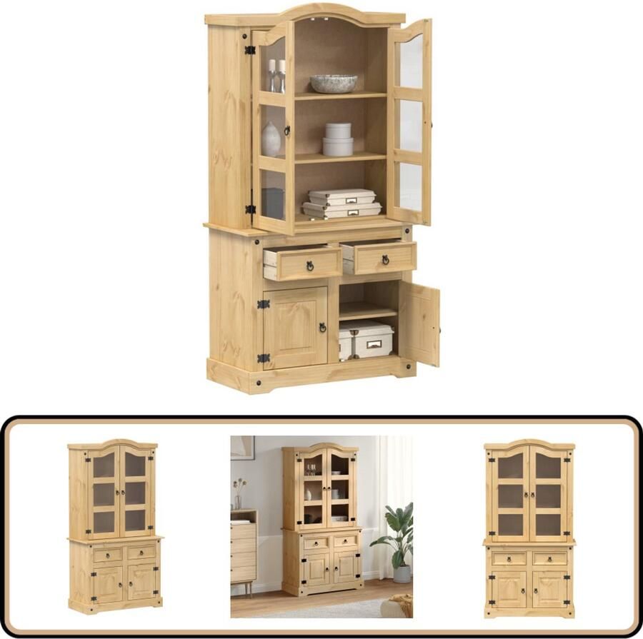 VidaXL Vitrinekast Corona Grenenhout 100x48 5x179cm Vitrinekast Houten Vitrinekast Grenshout Vintage Stijl Display Kast