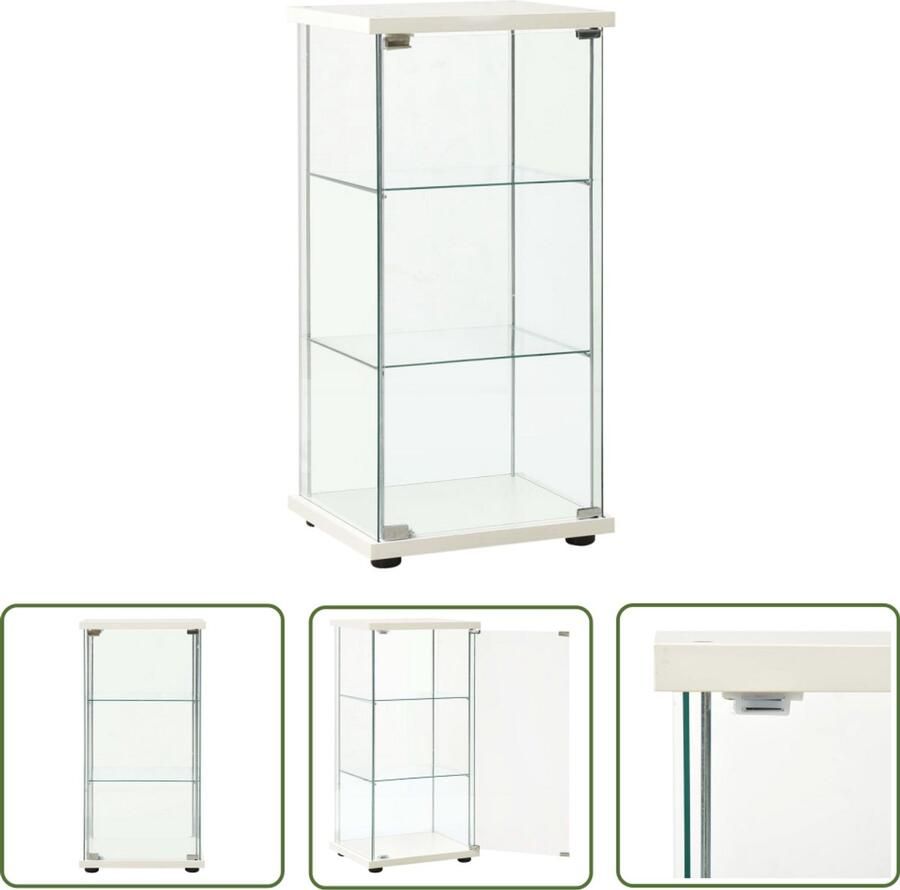 VidaXL Vitrinekast Gehard glas Wit 3 lagen Glazen Kast Vitrinekast Opbergkast Opslagkast Witte Kast Design Kast Glas Kast Houten Kast Woonaccessoires Interieurdecoratie - Foto 2