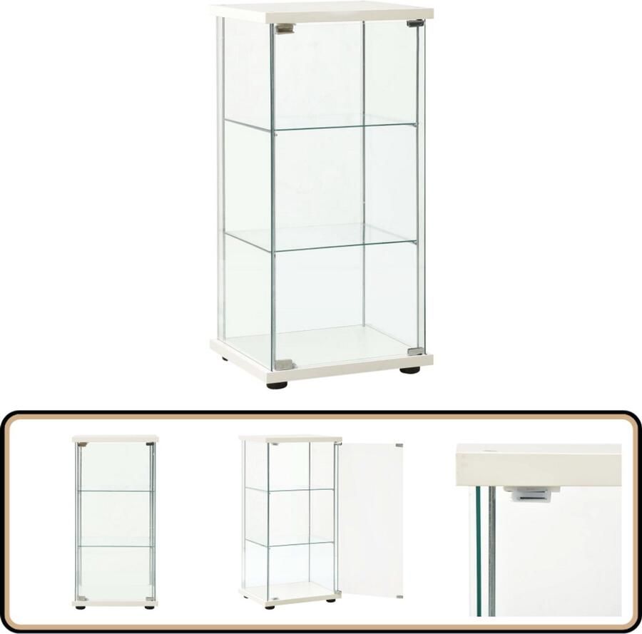 VidaXL Vitrinekast Gehard glas Wit 3 lagen Glazen Kast Vitrinekast Opbergkast Opslagkast Witte Kast Design Kast Glas Kast Houten Kast Woonaccessoires Interieurdecoratie