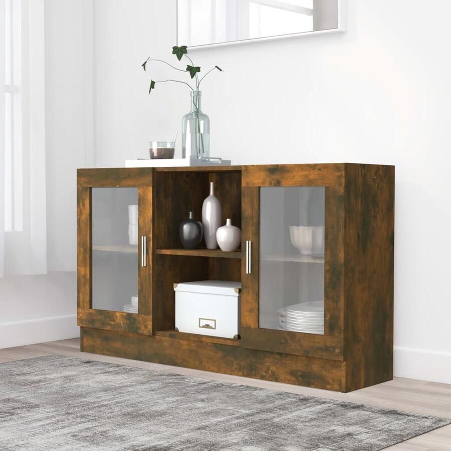 VidaXL Vitrinekast Gerookt Eiken 120x30 5x70 cm Vitrinekast Houten Vitrinekast Displaykast Opslagoplossing Livingroom Furniture - Foto 2