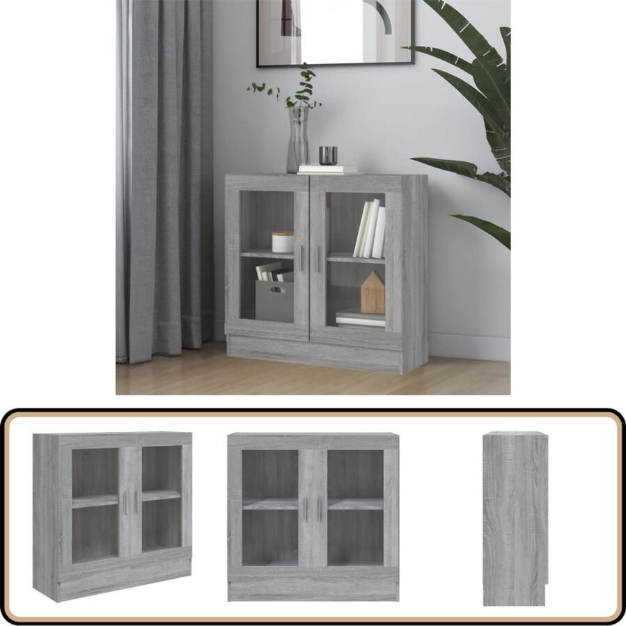 VidaXL Vitrinekast Grijs Sonoma Eiken 82 5 cm Vitrinekast Grijze Vitrinekast Houten Vitrinekast Salontafel Tv Tafel Opbergkast Woonkamerdecoratie Vintage Vitrinekast