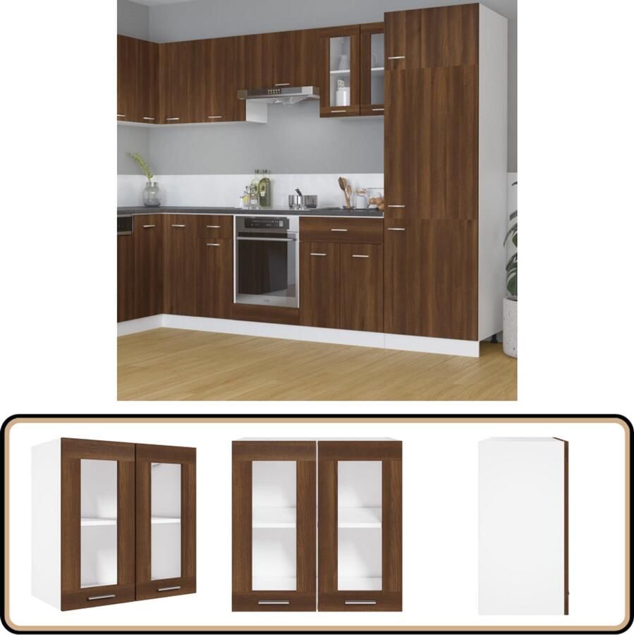 VidaXL Vitrinekast Hangend Bruin Eiken 60x31x60 cm Hangkast Keukenkast Wandkast Houten Kast Bruine Eiken