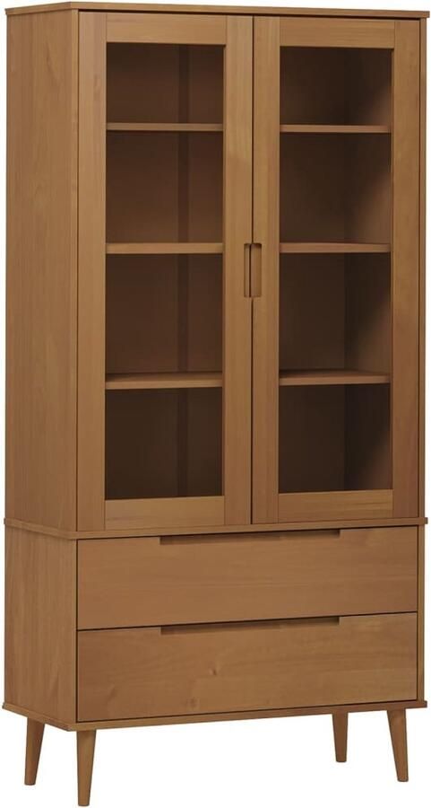 VidaXL Vitrinekast MOLDE 90x35x175 cm massief grenenhout bruin