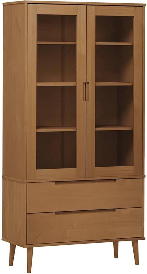VidaXL Vitrinekast MOLDE 90x35x175 cm massief grenenhout bruin