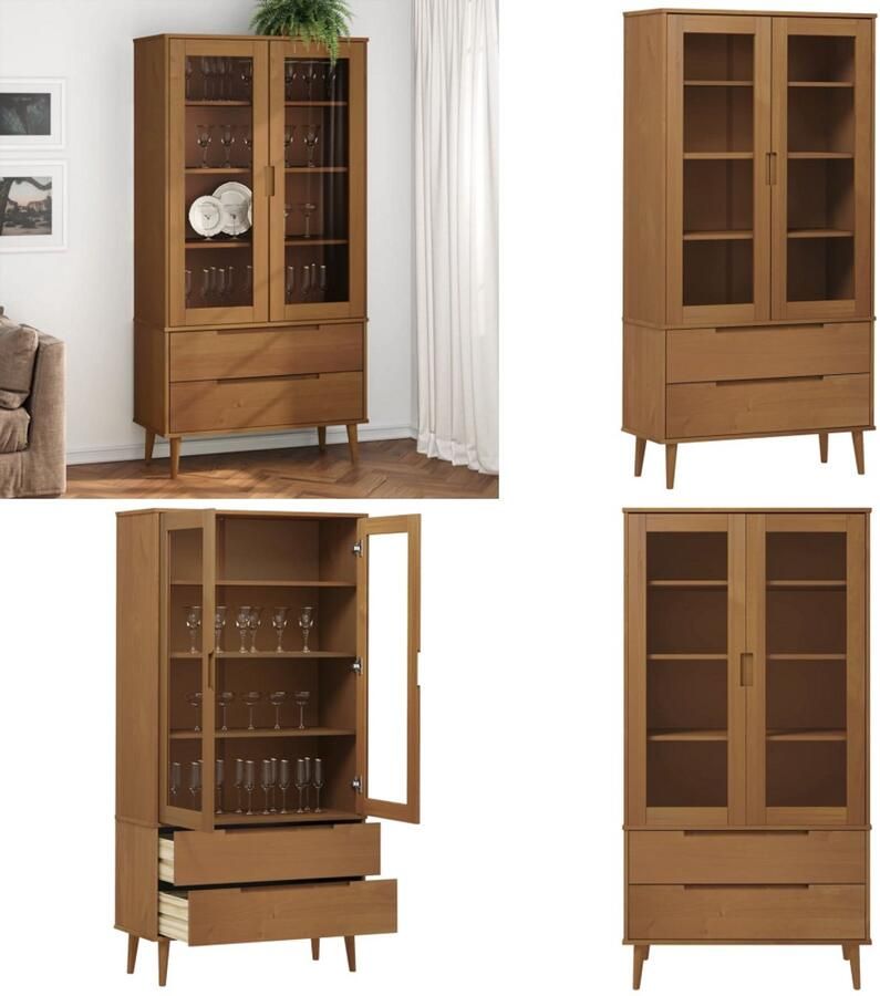 VidaXL Vitrinekast MOLDE 90x35x175 cm massief grenenhout bruin Vitrine Vitrines Opbergkast Kast