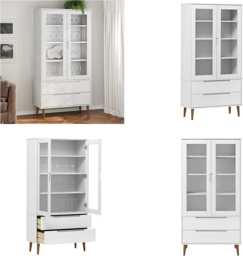 VidaXL Vitrinekast MOLDE 90x35x175 cm massief grenenhout wit Vitrine Vitrines Opbergkast Kast