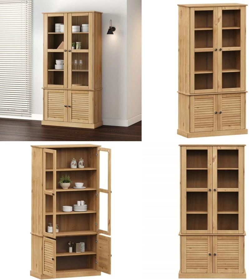 VidaXL Vitrinekast VIGO 85x35x170 cm massief grenenhout Vitrinekast Vitrinekasten Kast Met Glazen Deuren Plankenkast