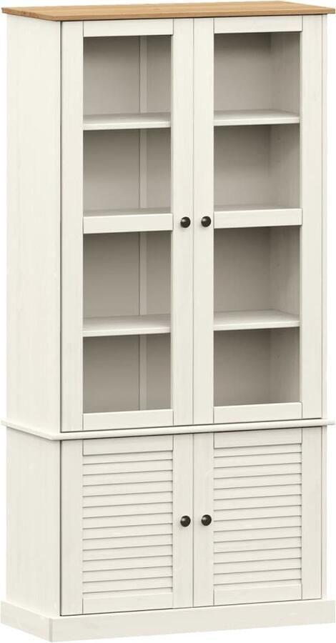 VidaXL -Vitrinekast-VIGO-85x35x170-cm-massief-grenenhout-wit - Foto 3