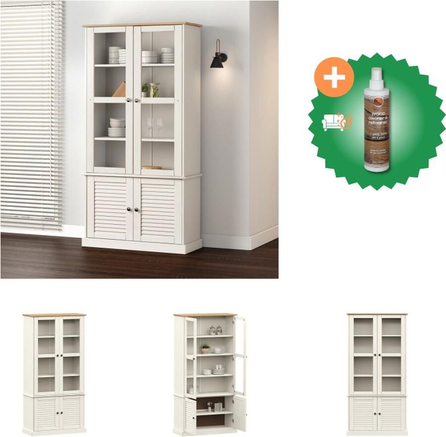 VidaXL Vitrinekast VIGO 85x35x170 cm massief grenenhout wit Kast Inclusief Houtreiniger en verfrisser