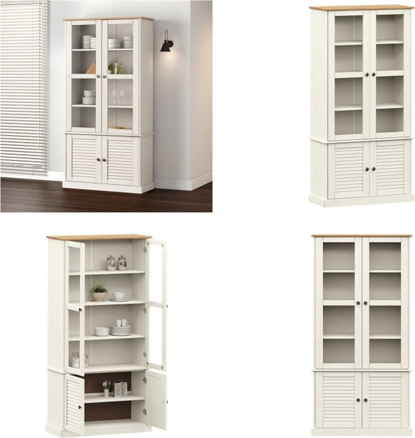 VidaXL Vitrinekast VIGO 85x35x170 cm massief grenenhout wit Vitrinekast Vitrinekasten Kast Met Glazen Deuren Plankenkast - Foto 2