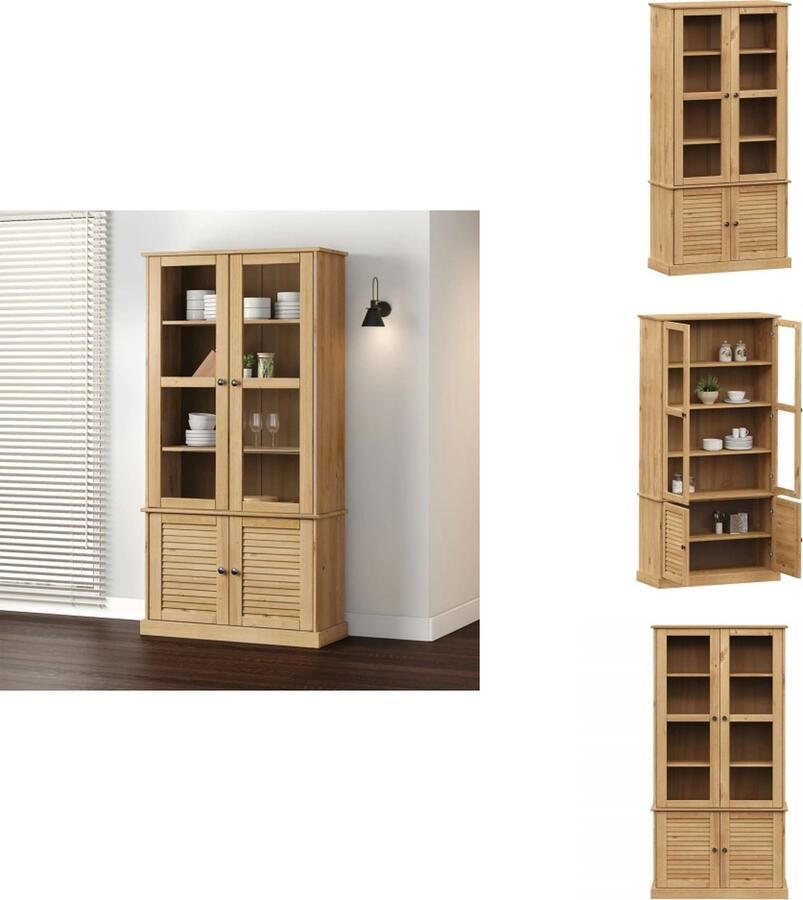 VidaXL Vitrinekast Vitrinekasten Kast Met Glazen Deuren Plankenkast Vitrinekast VIGO 85x35x170 cm massief grenenhout