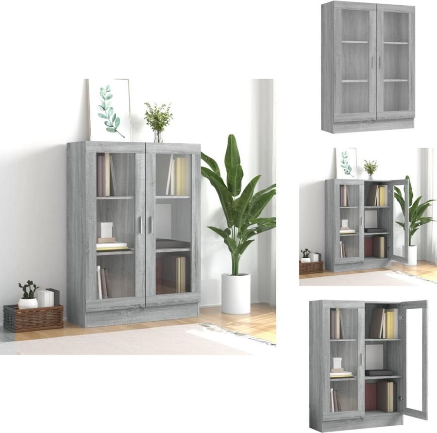 VidaXL Vitrinekast Vitrinekasten Kast Vitrine Vitrinekast 82 5x30 5x115 cm bewerkt hout grijs sonoma eiken