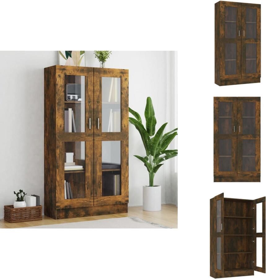 VidaXL Vitrinekast Vitrinekasten Kast Vitrine Vitrinekast 82-5x30-5x150 cm bewerkt hout gerookt eikenkleurig