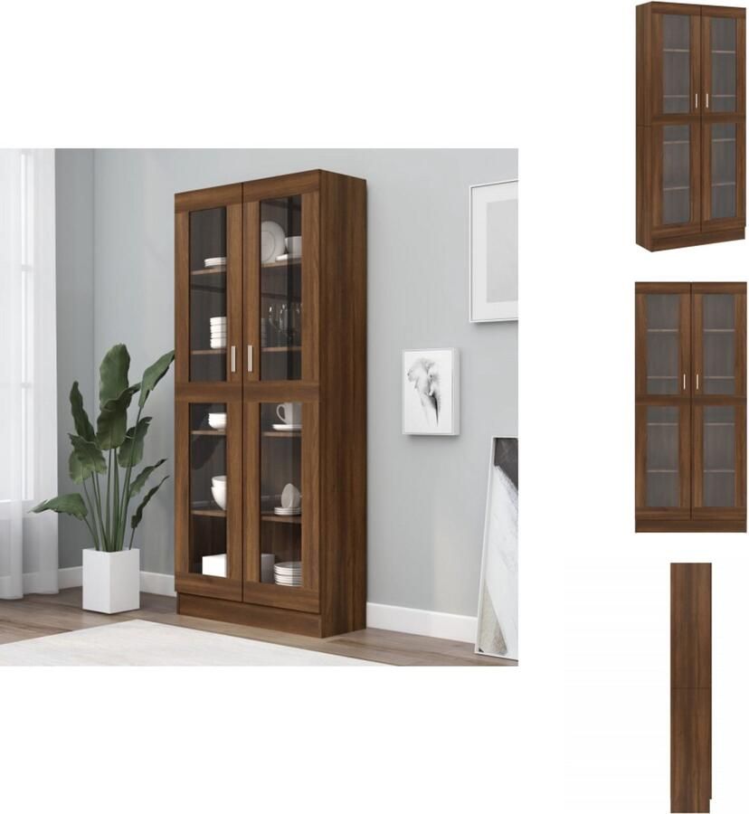VidaXL Vitrinekast Vitrinekasten Kast Vitrine Vitrinekast 82 5x30 5x185 5 cm bewerkt hout bruin eikenkleur