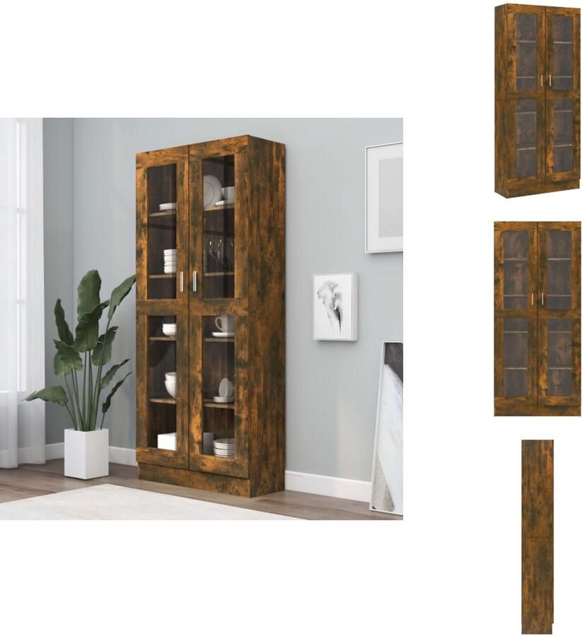 VidaXL Vitrinekast Vitrinekasten Kast Vitrine Vitrinekast 82 5x30 5x185 5 cm bewerkt hout gerookt eikenkleur