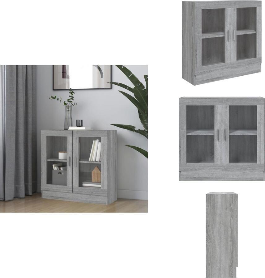VidaXL Vitrinekast Vitrinekasten Kast Vitrine Vitrinekast 82 5x30 5x80 cm bewerkt hout grijs sonoma eiken