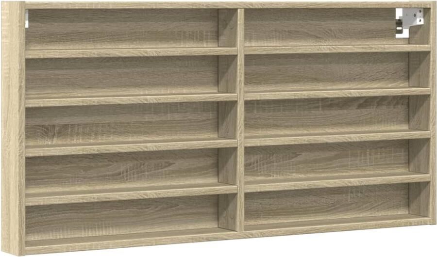 The Living Store Vitrinekast 100x8 5x50 cm bewerkt hout sonoma eikenkleurig Vitrinekast Displaykast Woonaccessoires Salontafel Tv Tafel
