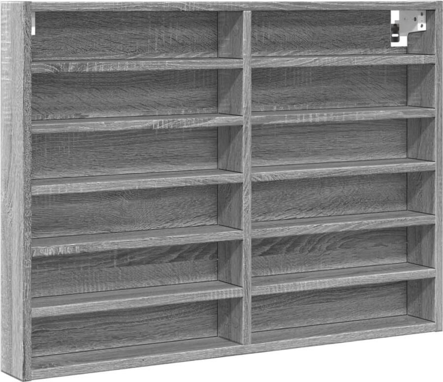 VidaXL Vitrinekast 80x8 5x58 cm bewerkt hout grijs sonoma eikenkleur Vitrinekast Grijze Vitrinekast Houten Vitrinekast Vintage Vitrinekast Salontafel