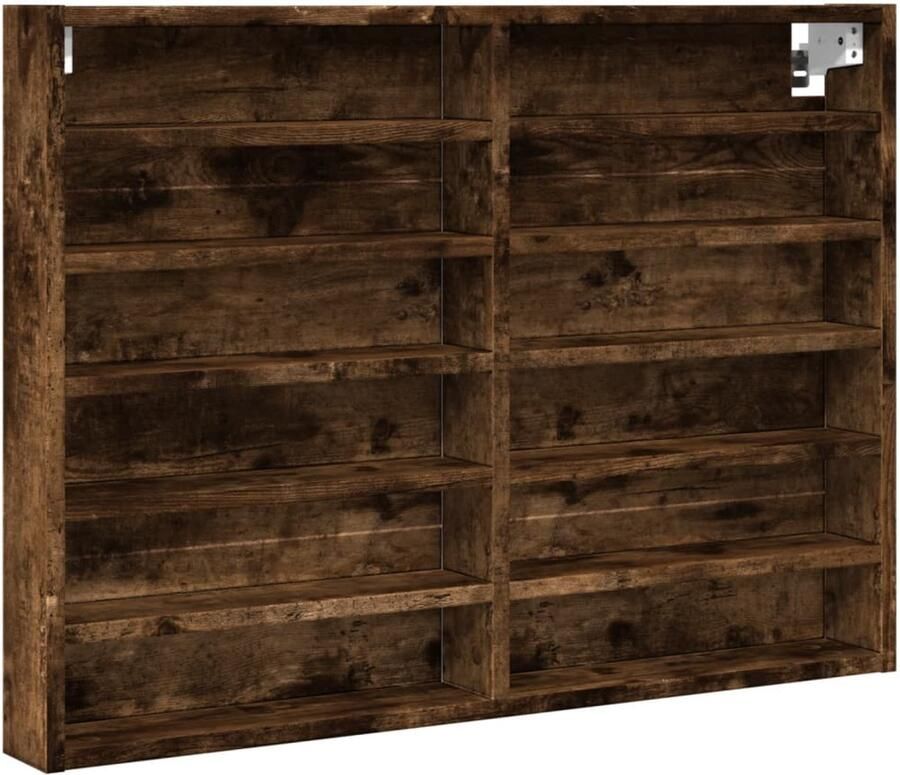 VidaXL Vitrinekast 80x8 5x58 cm bewerkt hout gerookt eikenkleurig Vitrinekast Vitrinekasten Vitrine Display Kast