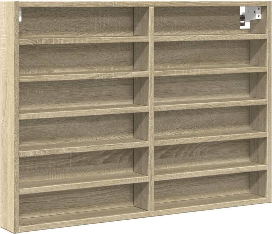 The Living Store Vitrinekast 80x8 5x58 cm bewerkt hout sonoma eikenkleurig Vitrinekast Displaykast Opbergkast Woonkamer Meubilair Slaapkamer Meubilair