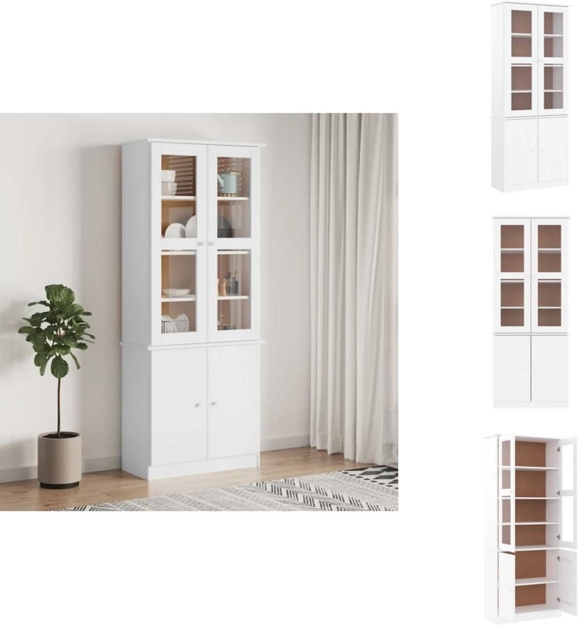 VidaXL -Vitrinekast-ALTA-77x35x186 5-cm-massief-grenenhout-wit - Foto 2