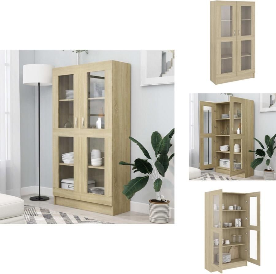 VidaXL Vitrinekast Vitrinekasten Vitrine Vitrines Vitrinekast 82 5x30 5x150 cm bewerkt hout sonoma eikenkleurig