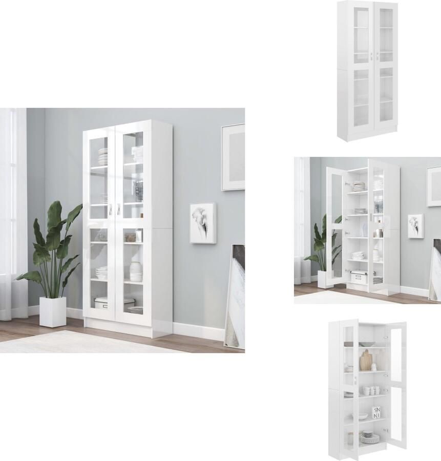 VidaXL Vitrinekast Vitrinekasten Vitrine Vitrines Vitrinekast 82 5x30 5x185 5 cm bewerkt hout hoogglans wit