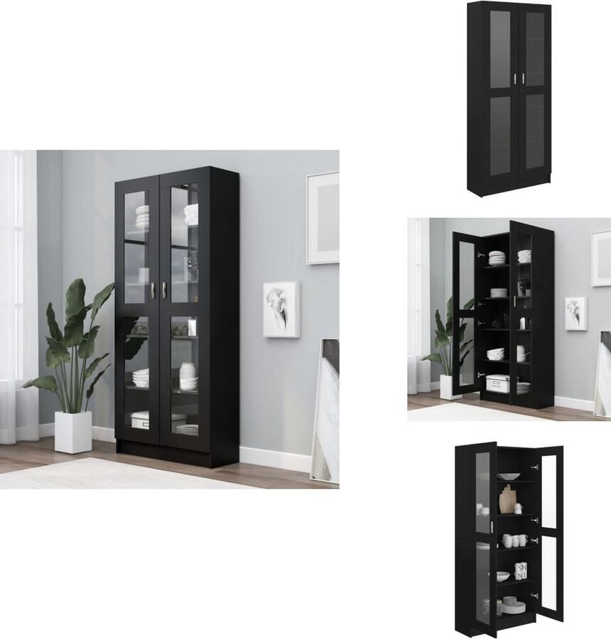 VidaXL Vitrinekast Vitrinekasten Vitrine Vitrines Vitrinekast 82 5x30 5x185 5 cm bewerkt hout zwart