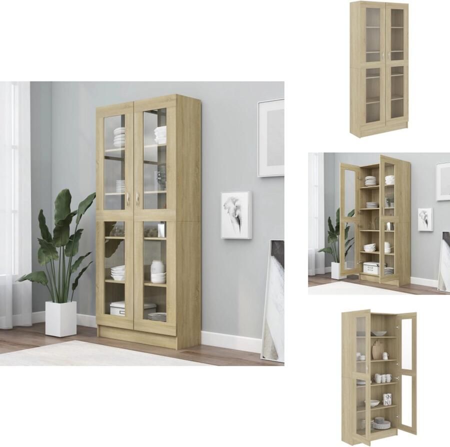 VidaXL Vitrinekast Vitrinekasten Vitrine Vitrines Vitrinekast 82 5x30 5x185 5 cm bewerkt hout sonoma eikenkleurig
