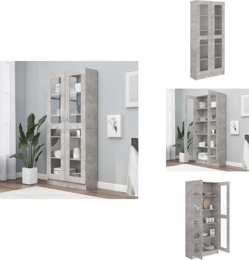 VidaXL Vitrinekast Vitrinekasten Vitrine Vitrines Vitrinekast 82 5x30 5x185 5 cm bewerkt hout betongrijs