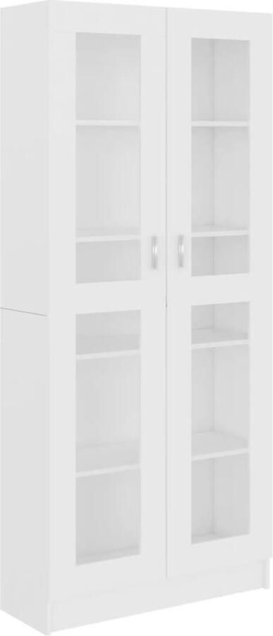 VidaXL Vitrinekast Wit Bewerkt Hout 82 5x30 5x185 5 cm Vitrinekast Boekenkast Displaycase Opslagruimte Houten Kast Witte Kast Woonkamerdecoratie Slaapkamermeubilair