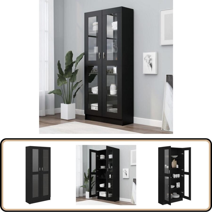 VidaXL Vitrinekast Zwart 82 5x30 5x185 5 cm Vitrinekast Boekenkast Zwarte Boekenkast Houten Boekenkast Opslagmeubel Woonkamerdecoratie Livingroom Furniture