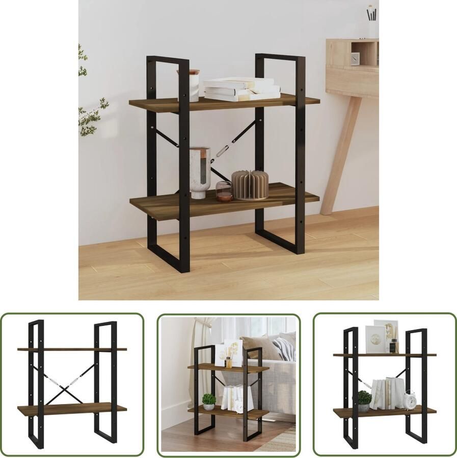 The Living Store Boekenkast Vitrinekast 2 Schappen 60x30x70cm Bruineiken Boekenkast Vitrineskast Houten Boekenkast Bruine Eiken Boekenkast Opbergkast - Foto 2