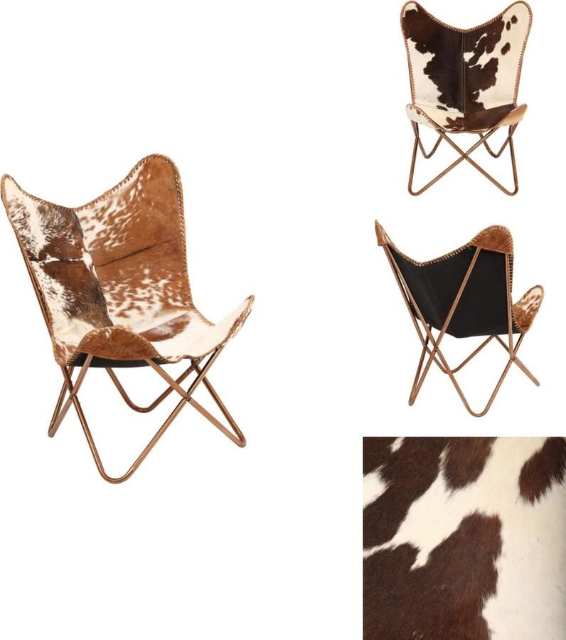VidaXL Vlinderstoel Vlinderstoelen Fauteuil Fauteuils Vlinderstoel echt geitenleer bruin en wit